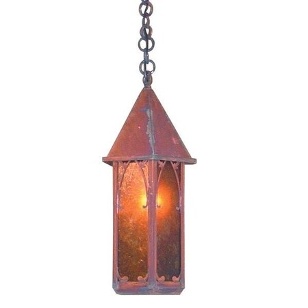Arroyo Craftsman 7" Saint George Pendant, Pewter, Gold White Iridescent Glass SGH-7GW-P